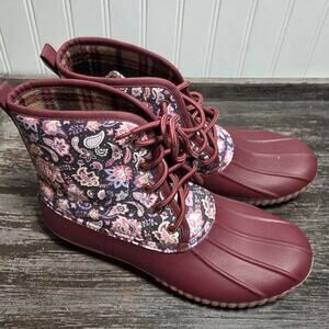 Simply Southern Women's Paisley Pink/Wine Duck Lace Up Boots Size 11